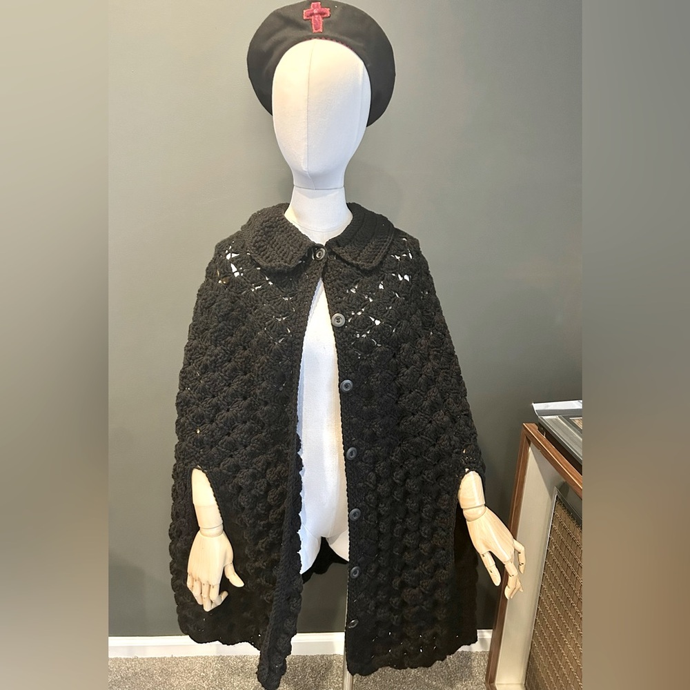 Vintage Hand crochet black cape